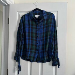 Size L Highline Collective Shirt Tartan Plaid Button Down Blue & Green with ties
